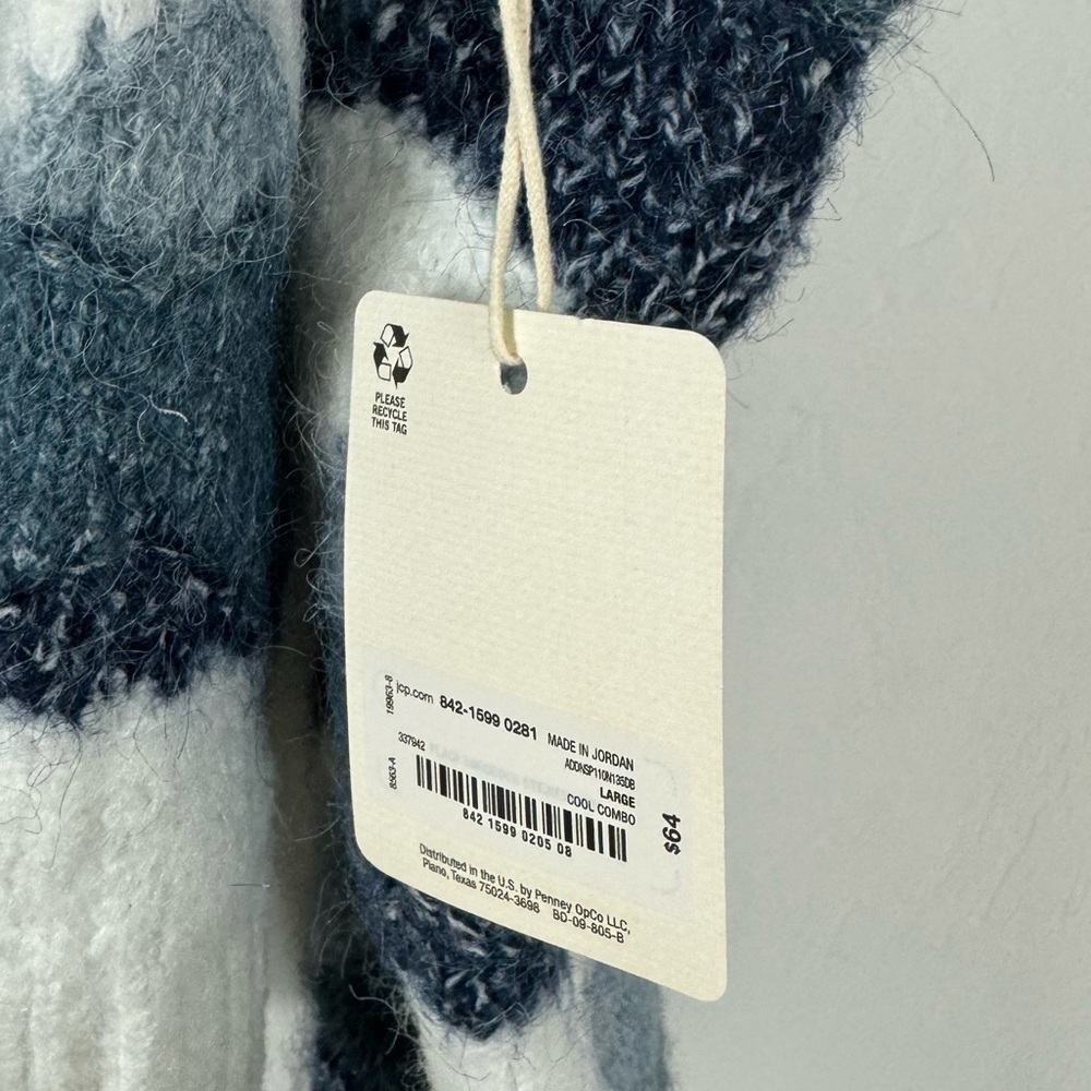 A.N.A A New Approach Sweater Crew Neck Pullover Printed Scalloped Blue White Top - Picture 4 of 8